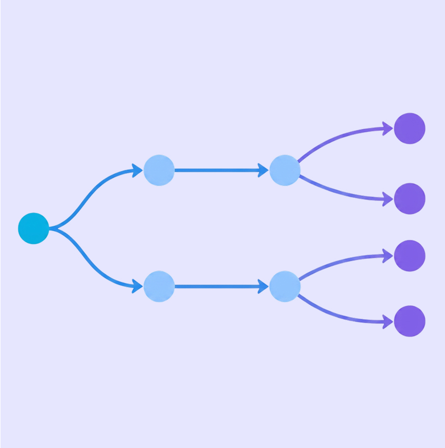 Abstract visualization of causal system simulation and scenario modeling.
