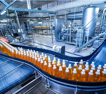 Industrial production line with bottles representing the manufacturing industry